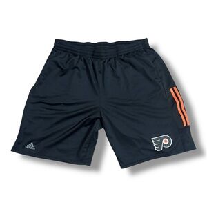 adidas Men’s Black Athletic Shorts with Orange Stripe and Team Logo